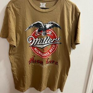 Mens Miller High Life Beer‎ T Shirt Tan Eagle Graphic Print Size M